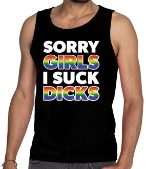 Bellatio Decorations Sorry girls i suck dicks gaypride tanktop zwart heren S