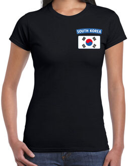 Bellatio Decorations South-Korea t-shirt met vlag Zuid-Korea zwart op borst voor dames 2XL