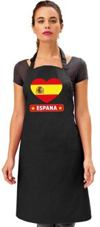 Bellatio Decorations Spaanse vlag in hart tapas keukenschort/ barbecueschort zwart heren en dames - I love Spanje schort