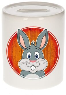 Bellatio Decorations Spaarpot met hazen / konijnen print voor kids 9 cm