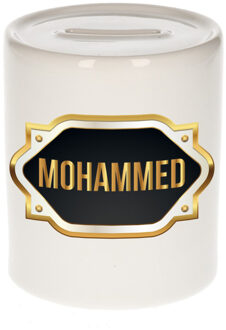 Bellatio Decorations Spaarpot met voornaam Mohammed - wit - goud/zwart embleem - 8 x 9 cm - keramiek - afsluitdop Multi
