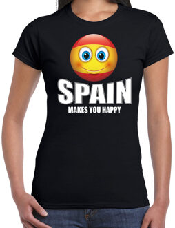 Bellatio Decorations Spain makes you happy landen t-shirt Spanje zwart voor dames met emoticon XS