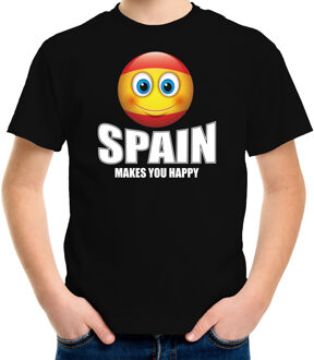 Bellatio Decorations Spain makes you happy landen t-shirt Spanje zwart voor kinderen met Emoticon L (146-152)