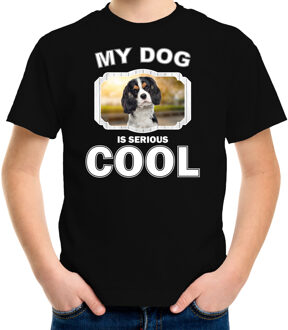 Bellatio Decorations Spaniel honden t-shirt my dog is serious cool zwart - kinderen - Spaniels liefhebber cadeau shirt L (146-152)