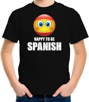 Bellatio Decorations Spanje Emoticon Happy to be Spanish landen t-shirt zwart kinderen L (146-152)