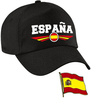 Bellatio Decorations Spanje Espana supporters setje - baseballcap print zwart - colbert pin broche vlag - volwassenen