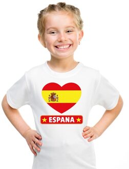 Bellatio Decorations Spanje kinder t-shirt met spaanse vlag in hart wit jongens en meisjes l (146-152)