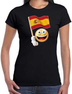 Bellatio Decorations Spanje supporter / fan emoticon t-shirt zwart voor dames 2XL