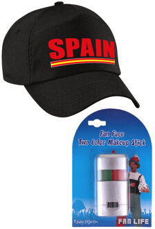 Bellatio Decorations Spanje supporters set - baseballcap zwart - Spain - met vlag schminkstift - volwassenen - landen