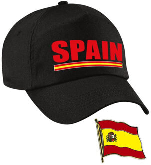 Bellatio Decorations Spanje supporters setje - baseballcap print zwart - colbert pin broche vlag - volwassenen