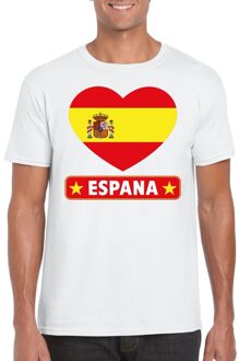 Bellatio Decorations Spanje t-shirt met spaanse vlag in hart wit heren 2xl