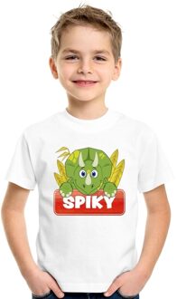 Bellatio Decorations Spiky de dinosaurus t-shirt wit voor kinderen - unisex - dino shirt L (146-152)