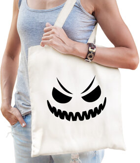 Bellatio Decorations Spook gezicht horror halloween trick or treat tas wit - bedrukte katoenen tas/ snoep tas - Verkleedtassen