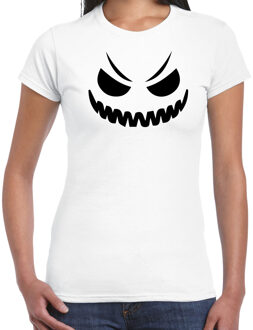 Bellatio Decorations Spook gezicht horror shirt wit voor dames - verkleed t-shirt XS