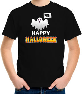 Bellatio Decorations Spook / happy halloween horror shirt zwart voor kinderen - verkleed t-shirt XS (110-116)