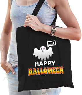 Bellatio Decorations Spook / happy halloween horror tas zwart - bedrukte katoenen tas/ snoep tas - Verkleedtassen