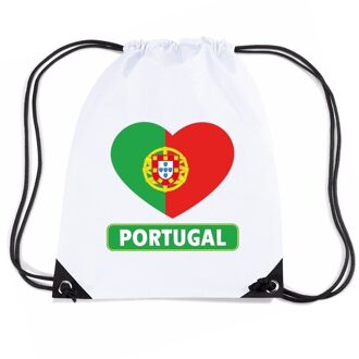 Bellatio Decorations Sporttas met trekkoord Portugal vlag in hart