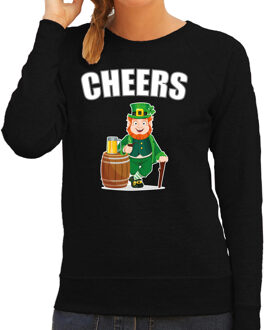 Bellatio Decorations St. Patricks day sweater zwart voor dames - Cheers - Ierse feest kleding / trui/ outfit/ kostuum XS