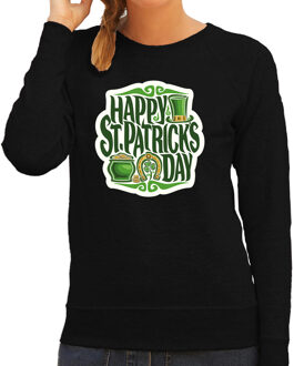 Bellatio Decorations St. Patricks day sweater zwart voor dames - Happy St. Patricks day - Ierse feest kleding / trui/ outfit/ kostuum XS