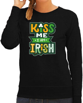 Bellatio Decorations St. Patricks day sweater zwart voor dames - Kiss me im Irish - Ierse feest kleding / trui/ outfit/ kostuum 2XL