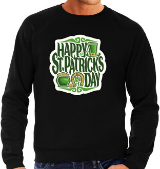 Bellatio Decorations St. Patricks day sweater zwart voor heren - Happy St. Patricks day - Ierse feest kleding / trui/ outfit/ kostuum 2XL