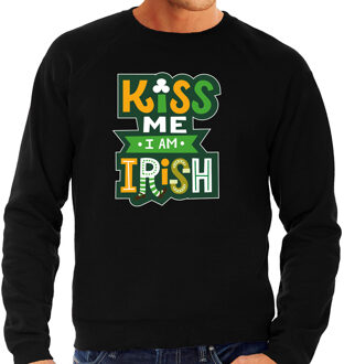 Bellatio Decorations St. Patricks day sweater zwart voor heren - Kiss me im Irish - Ierse feest kleding / trui/ outfit 2XL