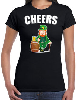 Bellatio Decorations St. Patricks day t-shirt zwart voor dames - Cheers - Ierse feest kleding / outfit / kostuum XS