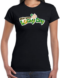 Bellatio Decorations St. Patricks day t-shirt zwart voor dames - Its your lucky day - Ierse feest kleding / outfit / kostuum 2XL