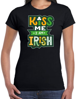 Bellatio Decorations St. Patricks day t-shirt zwart voor dames - Kiss me im Irish - Ierse feest kleding / outfit / kostuum XS