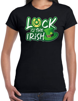 Bellatio Decorations St. Patricks day t-shirt zwart voor dames - Luck of the Irish - Ierse feest kleding / outfit / kostuum L