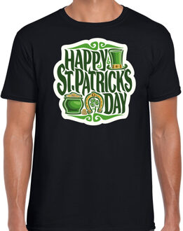 Bellatio Decorations St. Patricks day t-shirt zwart voor heren - Happy St. Patricks day - Ierse feest kleding / outfit / kostuum 2XL