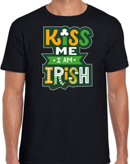 Bellatio Decorations St. Patricks day t-shirt zwart voor heren - Kiss me im Irish - Ierse feest kleding / outfit / kostuum 2XL