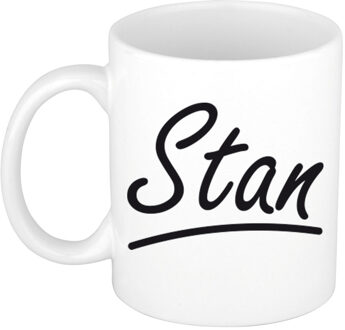 Bellatio Decorations Stan Naam koffiemok - beker - met sierlijke letters - wit - 300 ml - Cadeau - Heren