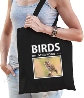 Bellatio Decorations Steenuil tasje zwart volwassenen en kinderen - birds of the world kado boodschappen tas