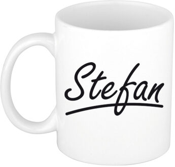 Bellatio Decorations Stefan Naam koffiemok - beker - met sierlijke letters - wit - 300 ml - Cadeau - Heren