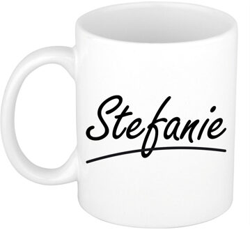 Bellatio Decorations Stefanie Naam koffiemok - beker - met sierlijke letters - wit - 300 ml - Cadeau - Dames