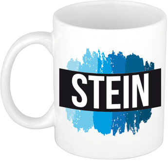 Bellatio Decorations Stein naam cadeau koffie mok - beker - met blauw verfstrepen - Cadeau collega - vaderdag