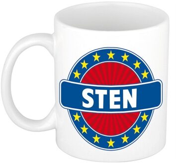 Bellatio Decorations Sten voornaam koffiemok - beker - wit/blauw - 300 ml - Cadeau - Heren - Collega - Vaderdag