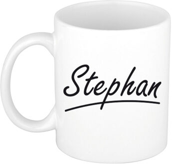 Bellatio Decorations Stephan Naam koffiemok - beker - met sierlijke letters - wit - 300 ml - Cadeau - Heren