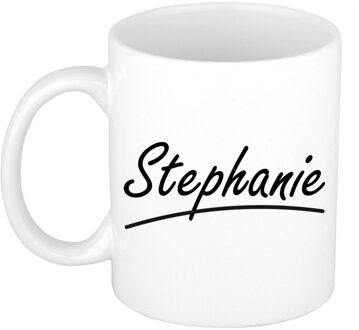 Bellatio Decorations Stephanie Naam koffiemok - beker - met sierlijke letters - wit - 300 ml - Cadeau - Dames