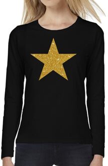 Bellatio Decorations Ster van goud glitter t-shirt long sleeve zwart voor dames 2XL