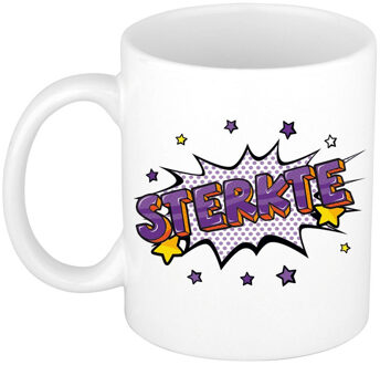 Bellatio Decorations Sterkte cadeau mok / beker wit met sterren 300 ml - feest mokken