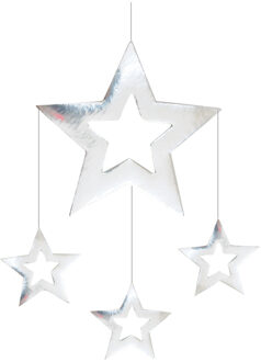 Bellatio Decorations Sterren hangdecoratie - zilver - 60 x 45 cm - karton - brandvertragend - kerstversiering