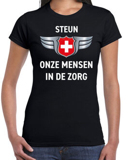 Bellatio Decorations Steun onze mensen in de zorg schild t-shirt zwart voor dames 2XL