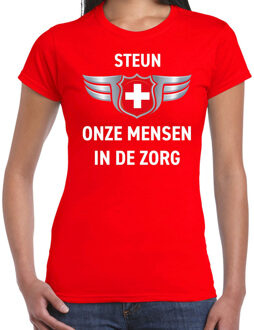 Bellatio Decorations Steun onze mensen in de zorg zilveren schild t-shirt rood dames