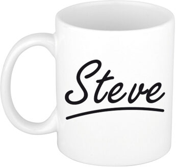 Bellatio Decorations Steve Naam koffiemok - beker - met sierlijke letters - wit - 300 ml - Cadeau - Heren