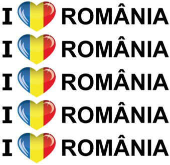 Bellatio Decorations Sticker - 5x - I love Romania - 19 x 4 cm - Romenie - landenthema
