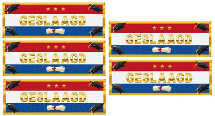 Bellatio Decorations Sticker Geslaagd diploma thema - 5x - Nederlandse vlag - 19,6 x 6,5 cm - versiering
