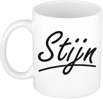 Bellatio Decorations Stijn Naam koffiemok - beker - met sierlijke letters - wit - 300 ml - Cadeau - Heren