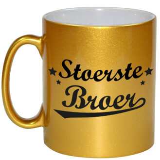 Bellatio Decorations Stoerste broer cadeau gouden mok / beker met sterren 330 ml - feest mokken Goudkleurig